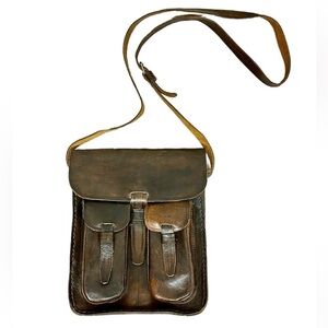 Handmade Vintage 70's Brown Leather Crossbody Bag